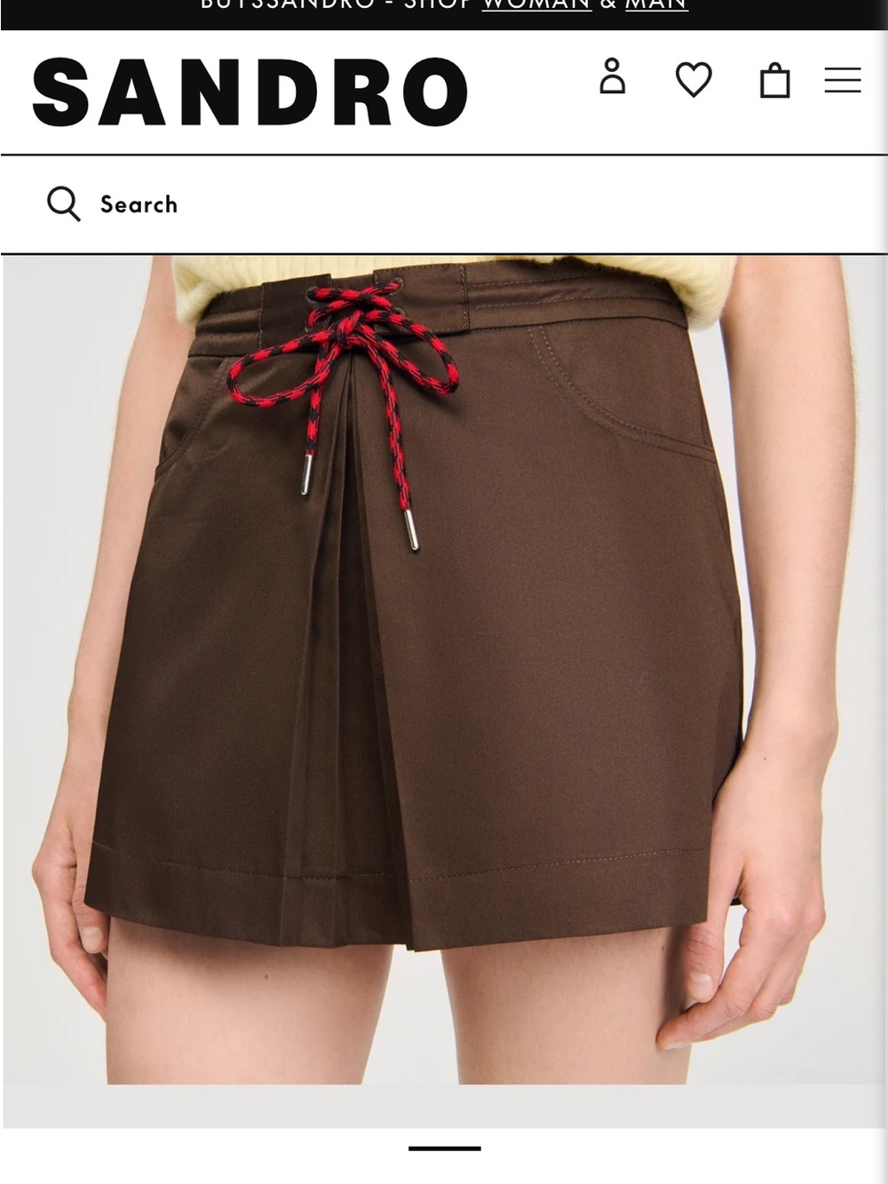 Sandro Brown bertino skort Red-Tipped Drawstring size 36/S - Picture 2 of 6